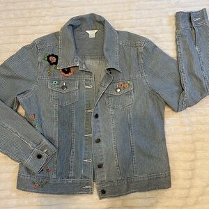 Christopher Banks  Striped Denim Jacket with Floral Embroidery size large
